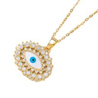 Collier Evil Eye bijoux, laiton, avec 5cm chaînes de rallonge, Placage de couleur d'or, pavé de micro zircon & pour femme & émail, plus de couleurs à choisir, protéger l'environnement, sans nickel, plomb et cadmium, Longueur:Environ 40 cm, Vendu par PC