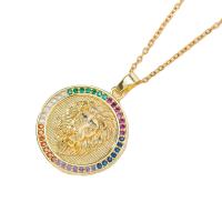Brass Necklace, with 5cm extender chain, Round, gold color plated, micro pave cubic zirconia & for woman, more colors for choice, nickel, lead & cadmium free, Length:Approx 40 cm, Sold By PC