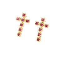 Brass Stud Earring, Cross, gold color plated, micro pave cubic zirconia & for woman, more colors for choice, nickel, lead & cadmium free, 15x9mm, Sold By Pair