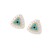 Evil Eye Earrings Brass Triangle gold color plated micro pave cubic zirconia & for woman & enamel nickel lead & cadmium free Sold By Pair