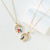 Brass Necklace with 5cm extender chain Round gold color plated micro pave cubic zirconia & for woman & enamel nickel lead & cadmium free Length Approx 40 cm Sold By PC