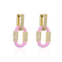 Brass Drop Earring, Vacuum Ion Plating, micro pave cubic zirconia & enamel, more colors for choice, nickel, lead & cadmium free, 15x32mm, Sold By Pair