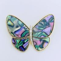 Shell Brooch Zinc Alloy with Shell Butterfly plated fashion jewelry & with rhinestone multi-colored nickel lead & cadmium free Sold By PC