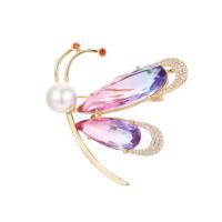 Shell Brooch Brass with Shell & Plastic Pearl gold color plated & for woman & with rhinestone 26-44mm Sold By PC