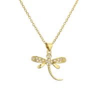 Brass Necklace with 2inch extender chain Dragonfly 18K gold plated & micro pave cubic zirconia & for woman Length Approx 17.7 Inch Sold By PC