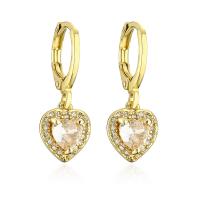 Brass Huggie Hoop Earring Heart real gold plated & micro pave cubic zirconia & for woman Sold By Pair
