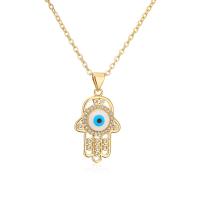 Brass Necklace with 2inch extender chain 18K gold plated evil eye pattern & micro pave cubic zirconia & for woman & enamel Length Approx 17.7 Inch Sold By PC