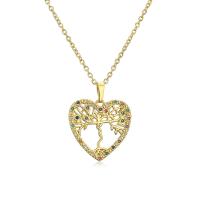 Brass Necklace, with 2inch extender chain, 18K gold plated, different styles for choice & micro pave cubic zirconia & for woman & hollow, Length:Approx 17.7 Inch, Sold By PC