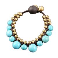Brass Bracelet, with turquoise & Wax Cord, gold color plated, Bohemian style & for woman, more colors for choice, Length:Approx 7.3 Inch, Sold By PC