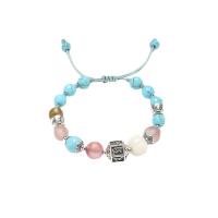 Zinc Alloy Bracelet with Glass Beads & turquoise & Wax Cord with 4.7inch extender chain Bohemian style & Unisex Length Approx 6.3 Inch Sold By PC
