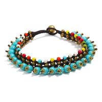 Brass Anklet with Thailand Waxed Thread & turquoise Bohemian style & for woman Length Approx 9.4 Inch Sold By PC