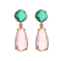 Brass Drop Earring with Crystal Teardrop gold color plated fashion jewelry & for woman Sold By Pair
