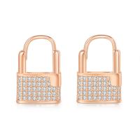 Brass Leverback Earring, Lock, real gold plated, fashion jewelry & micro pave cubic zirconia & for woman, more colors for choice, nickel, lead & cadmium free, 18x12mm, Sold By Pair