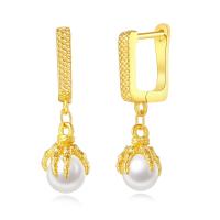 Messing Spring hoop oorbellen, met Plastic Pearl, echt goud verguld, mode sieraden & voor vrouw, meer kleuren voor de keuze, nikkel, lood en cadmium vrij, 32x9mm, Verkocht door pair
