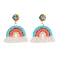 Earring Jewelry Cotton Thread with Zinc Alloy & Acrylic Rainbow handmade fashion jewelry & for woman multi-colored Sold By Pair