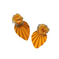 Boucles d'oreilles en alliage de zinc, avec tissu, vernis au four, bijoux de mode & pour femme, orange, protéger l'environnement, sans nickel, plomb et cadmium, 42x80mm, Vendu par paire