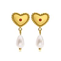 Edelstahl Tropfen Ohrring, 304 Edelstahl, mit Kunststoff Perlen, Modeschmuck & Micro pave Zirkonia & für Frau, goldfarben, 36x17.70mm, verkauft von Paar