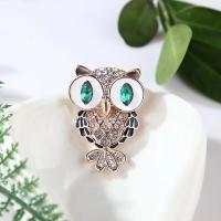 Tibetan Style Brooches, Owl, Vacuum Ion Plating, fashion jewelry & with rhinestone, golden, nickel, lead & cadmium free, 30x40mm, Sold By PC