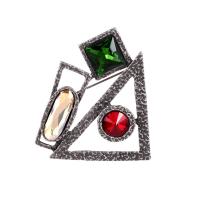 Tibetan Style Brooches, Geometrical Pattern, plated, with rhinestone, more colors for choice, nickel, lead & cadmium free, 50x55mm, Sold By PC