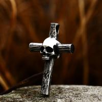 Stainless Steel Cross Pendants, 304 Stainless Steel, Skull Cross, polished, vintage & DIY, original color, 33.80x50.70mm, Sold By PC