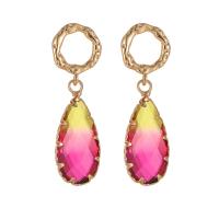 Brass Drop Earring Teardrop gold color plated fashion jewelry & micro pave cubic zirconia & for woman Sold By Pair