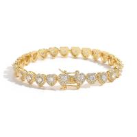 Brass Bracelet Heart plated Unisex & micro pave cubic zirconia Sold By PC