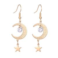 Tibetan Style Drop Earrings, Moon and Star, gold color plated, fashion jewelry & for woman & with rhinestone, nickel, lead & cadmium free, 50x16mm, Sold By Pair