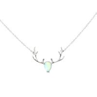 Brass Necklace Cupronickel with Sea Opal with 5cm extender chain Antlers silver color plated fashion jewelry & for woman nickel lead & cadmium free Length Approx 38 cm Sold By PC