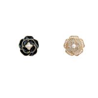 Tibetan Style Stud Earring, with Plastic Pearl, Flower, real gold plated, fashion jewelry & for woman & enamel & with rhinestone, more colors for choice, nickel, lead & cadmium free, 17x17mm, Sold By Pair