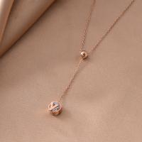 Titanium Steel Necklace, with 5cm extender chain, fashion jewelry & for woman & with rhinestone, rose gold color, Length:Approx 38 cm, Sold By PC