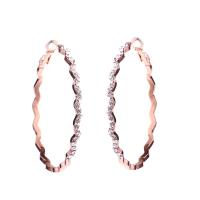 Boucles d'oreilles en alliage de zinc, Plaqué de couleur d'or rose, bijoux de mode & pour femme & avec strass, protéger l'environnement, sans nickel, plomb et cadmium, 52x48mm, Vendu par paire