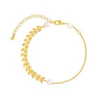 Zinc Alloy Bracelet with Plastic Pearl with 1.97inch extender chain gold color plated fashion jewelry & for woman nickel lead & cadmium free Length Approx 8.27 Inch Sold By PC