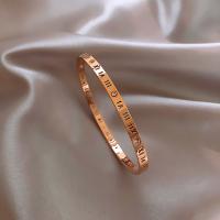 Bracelet d'acier titane, bijoux de mode & avec chiffre romain & pour femme & avec strass, couleur or rose, Diamètre intérieur:Environ 57mm, Vendu par PC
