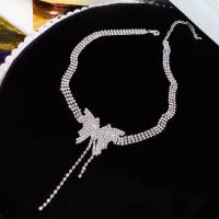 Fashion Choker Necklace, Tibetan Style, fashion jewelry & for woman & with rhinestone, silver color, nickel, lead & cadmium free, Length:Approx 39.8 cm, Sold By PC