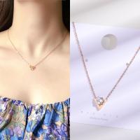 Titanium Steel Necklace, with 5cm extender chain, Letter V, fashion jewelry & for woman & with rhinestone, rose gold color, Length:Approx 38 cm, Sold By PC