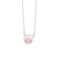 Tibetan Style Jewelry Necklace, with Strawberry Quartz, with 5cm extender chain, Cat, silver color plated, fashion jewelry & for woman, nickel, lead & cadmium free, Length:Approx 38 cm, Sold By PC