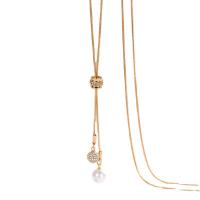 Cadena Suéter, Partículas de acero, con Perlas plásticas, Joyería & para mujer & con diamantes de imitación, dorado, longitud:aproximado 90 cm, Vendido por UD