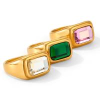 Cubic Zirconia rustfrit stål fingre Ringe, 304 rustfrit stål, med Cubic Zirconia, mode smykker & forskellig størrelse for valg & for kvinde, flere farver til valg, 11.7mm, Solgt af PC