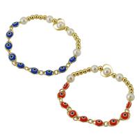 Evil Eye Jewelry Bracelet, Brass, with Plastic Pearl, gold color plated, fashion jewelry & for woman & enamel, more colors for choice, nickel, lead & cadmium free, 9*10*6.5mm,10*6*3mm, Length:Approx 6 Inch, Sold By PC