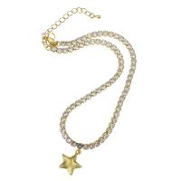 Brass Necklace, Star, gold color plated, fashion jewelry & micro pave cubic zirconia & for woman, nickel, lead & cadmium free, 16*19*6.5mm,4mm, Length:Approx 16 Inch, Sold By PC