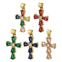 Brass Cross Pendants, gold color plated, fashion jewelry & DIY & micro pave cubic zirconia & for woman, more colors for choice, nickel, lead & cadmium free, 15*25*4mm, Hole:Approx 3mm, Sold By PC