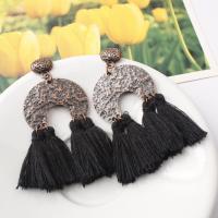 Fashion Fringe Earrings, Tibetan Style, with Nylon, fashion jewelry & for woman, more colors for choice, nickel, lead & cadmium free, 72x33mm, Sold By Pair