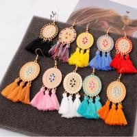 Fashion Fringe Earrings, Tibetan Style, with Nylon, stoving varnish, fashion jewelry & for woman & with rhinestone, more colors for choice, nickel, lead & cadmium free, 88mm,41*26mm, Sold By Pair