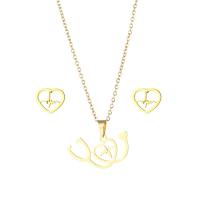 Fashion Stainless Steel Jewelry Sets, Stud Earring & necklace, 304 Stainless Steel, Stethoscope, 2 pieces & fashion jewelry & for woman, golden, Length:Approx 17.72 Inch, Sold By Set