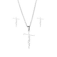 Fashion Stainless Steel Jewelry Sets, Stud Earring & necklace, 304 Stainless Steel, Cross, 2 pieces & fashion jewelry & for woman, silver color, Length:Approx 17.72 Inch, Sold By Set