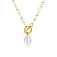 Stainless Steel Jewelry Necklace 304 Stainless Steel with Plastic Pearl Vacuum Ion Plating fashion jewelry & for woman golden Length Approx 17.7 Inch Sold By PC