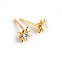 Brass Stud Earring Eight Point Star plated with plastic earnut & micro pave cubic zirconia & for woman 7.20mm Sold By Pair