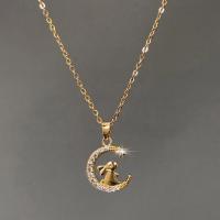 Titanstahl Halskette, mit Verlängerungskettchen von 5cm, Mond, Modeschmuck & für Frau & mit Strass, goldfarben, Länge:ca. 40 cm, verkauft von PC