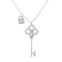 Messing Halskette, Schlüssel, plattiert, Modeschmuck & für Frau & mit Strass, keine, frei von Nickel, Blei & Kadmium, Länge ca. 17 ZollInch, verkauft von PC