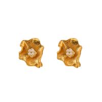 Brass Stud Earring with Plastic Pearl gold color plated fashion jewelry & for woman golden nickel lead & cadmium free Sold By Pair